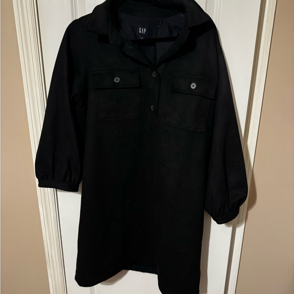 GAP Black Suede Collared Dress with Pockets